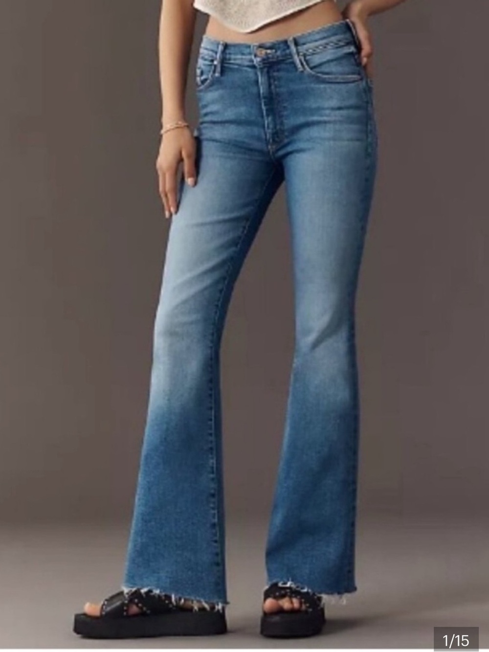 MOTHER Medium Blue High-Rise Flare Jeans